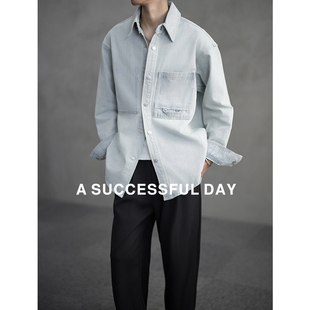 ASSDY|100%长绒棉/重水洗脱色/春季老钱风长袖牛仔衬衫男士衬衣潮