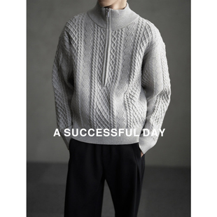 冬老钱风半拉链毛衣男针织衫 横机精密绞花 线衣 抗起球面料 ASSDY