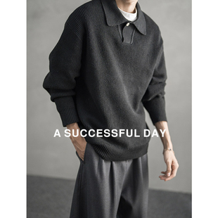 轻熟宽松毛线衣休闲针织衫 ASSDY 新款 2025冬季 Polo马球领毛衣男士