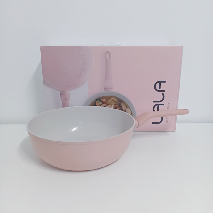 粉色炒锅韩国进口陶瓷不粘锅家用炒菜锅电磁炉燃气灶通用款平底锅