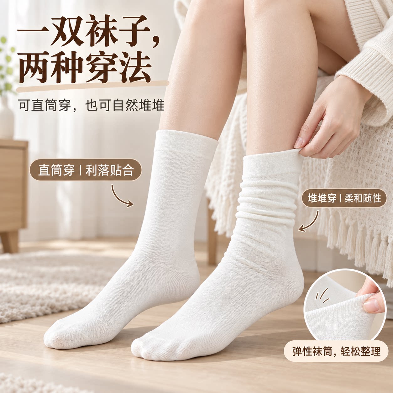 月子堆堆袜10双女款无骨堆堆中筒