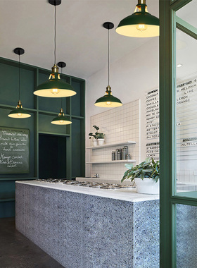 北欧loft复古工业风餐厅灯吧台咖啡厅绿色创意单头铁艺奶茶店吊灯