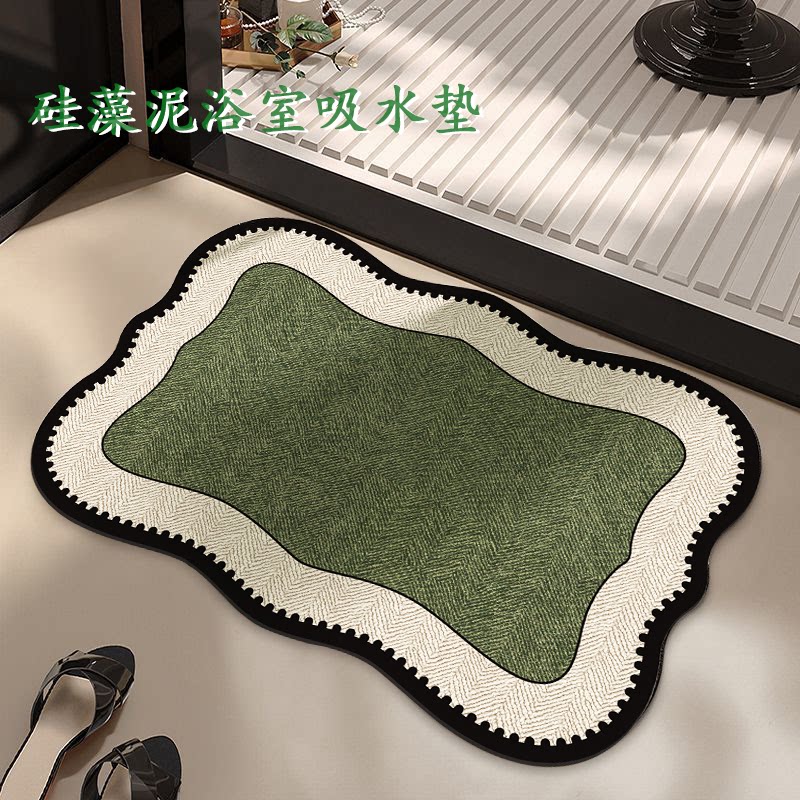 中式硅藻泥卫生间门里外防滑垫厕所吸水垫家用脚垫复古风浴室地垫