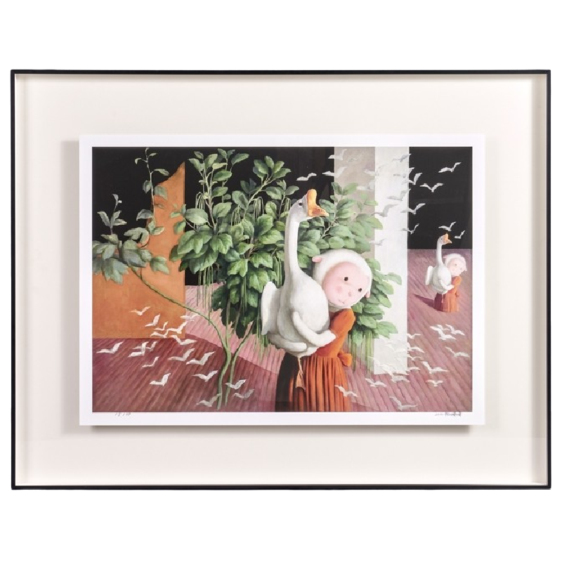 gogoodgoods 杨媛媛限量版画 抱鹅的女孩 原创艺术客厅卧室装饰画