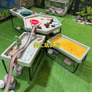 幼儿园户外防腐木可调节高矮沙水游戏桌游戏盘木制多功能沙水瀑布