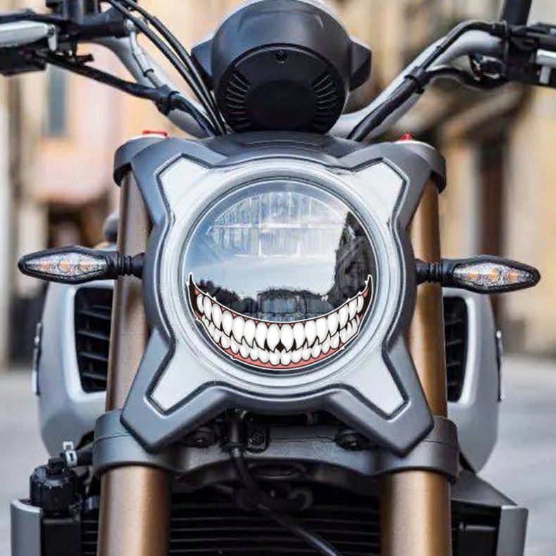 暗黑牙齿欧美街头系创意车贴邪恶毒液电动车摩托车头盔反光贴纸