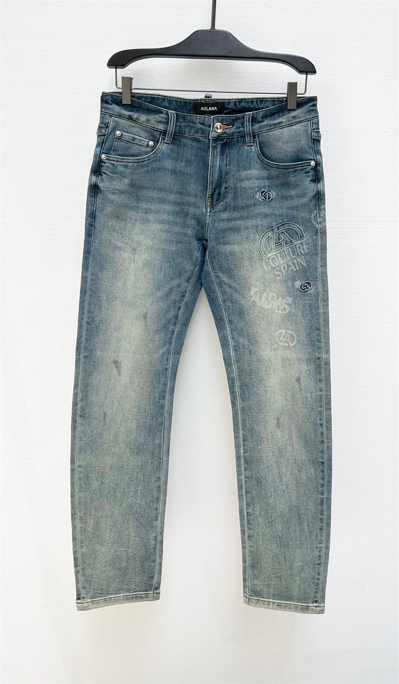 24春夏新款 aolama 奥拉玛 男士logo压花水洗修身牛仔裤880541067