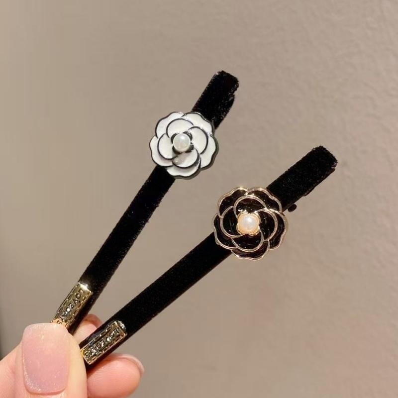 复古山茶花一字夹发夹对夹碎发卡鸭嘴夹头饰刘海夹侧边夹法式发饰