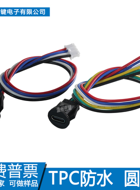 台键type-c防水母座 带线充电口2P/4P/6P圆头卡扣式 高清数据传输