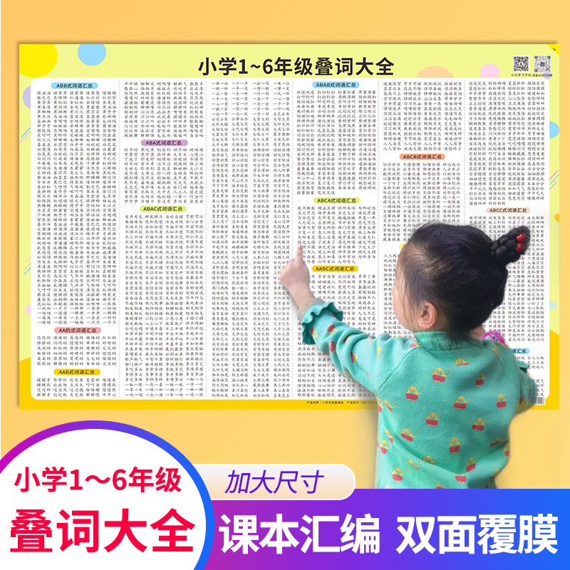 小学1-6年级叠词训练大全挂图aabb词语量词反义词近义词积累墙贴
