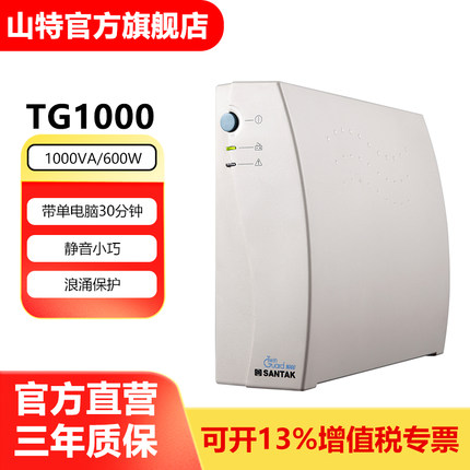 山特ups不间断电源 静音办公家用电脑扫描仪应急延时 TG1000/600W