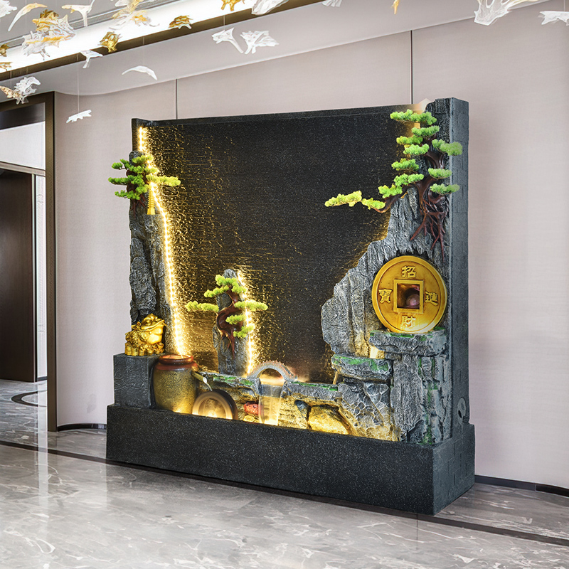 大型落地水幕墙流水摆件r屏风隔断别墅客厅造景假山水景循环水喷