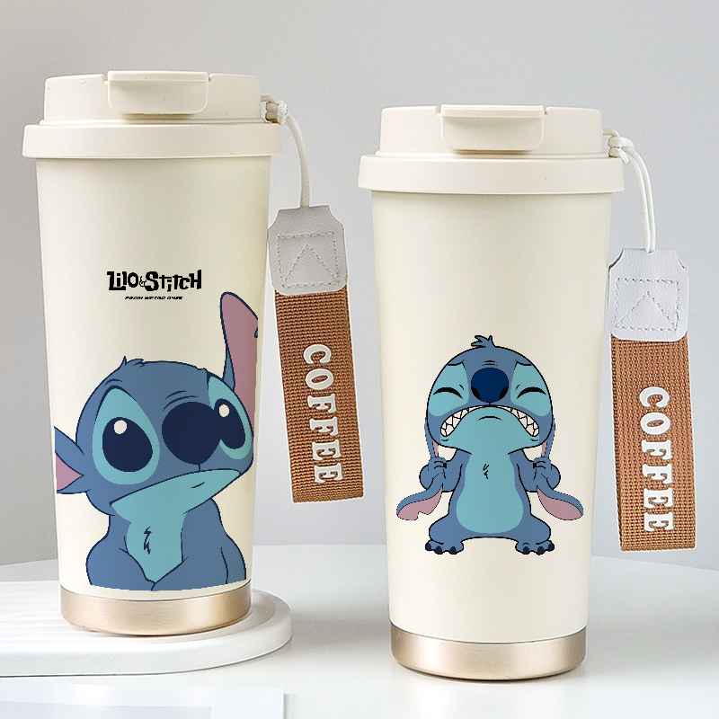 陶瓷内胆咖啡杯星际宝贝史迪奇周边带吸I管水杯可爱学生卡通保温