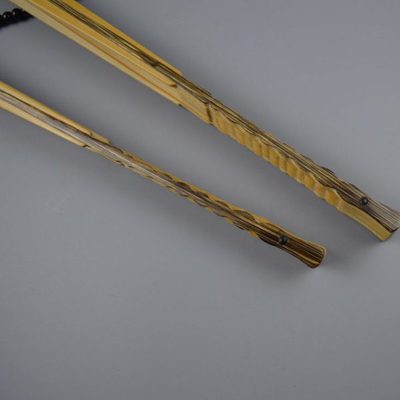 老艺人制作9.5寸A级玉竹镶嵌棕竹翻轮扇骨空白宣纸折扇纸扇面