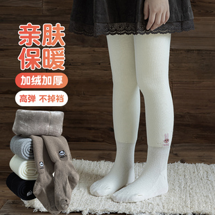 女童打底裤 袜 秋冬加绒加厚外穿一体连袜宝宝连脚白色超柔儿童连裤