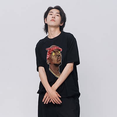 rasp美式西海岸街头撅嘴黑人印花夏季圆领宽松情侣装短袖t恤上衣