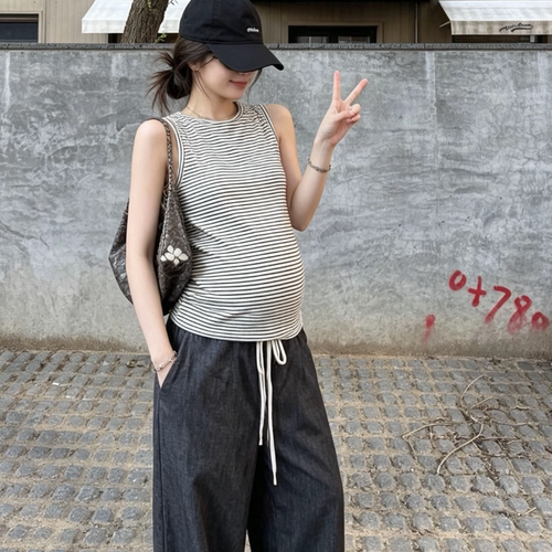 孕妇装无袖条纹吊带背心2026夏季新款时尚宽松显瘦小个子怀孕上衣
