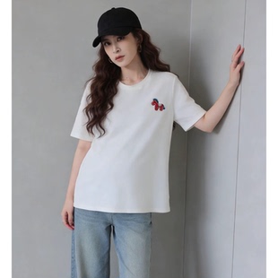 小个子孕妇装春夏新款时尚刺绣正肩短袖T恤女洋气百搭款小马上衣