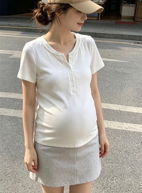 小个子孕妇装亨利t恤衫夏季新款棉质哺乳衣外穿休闲上衣时尚短袖