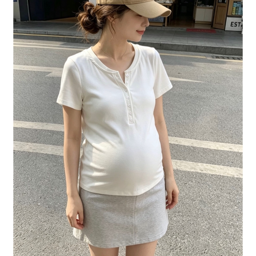小个子孕妇装亨利t恤衫夏季新款棉质哺乳衣外穿休闲上衣时尚短袖