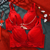 秋冬薄款 本命年结婚孕妇内衣女聚拢防下垂大码 红色哺乳文胸罩套装
