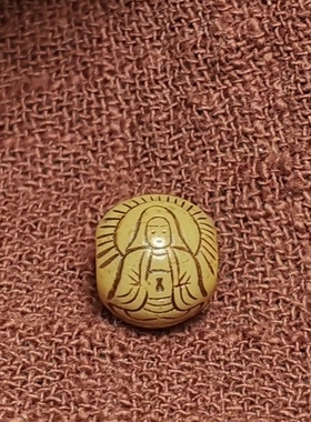 西藏文玩老佛珠9mm骨黄色料器树脂小佛观音图腾包浆油润佩珠隔珠