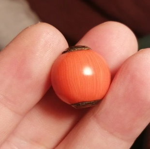 西藏文玩16mm单珠橘红色料器隔珠紫白铜镶嵌孔道百搭diy配饰佩珠