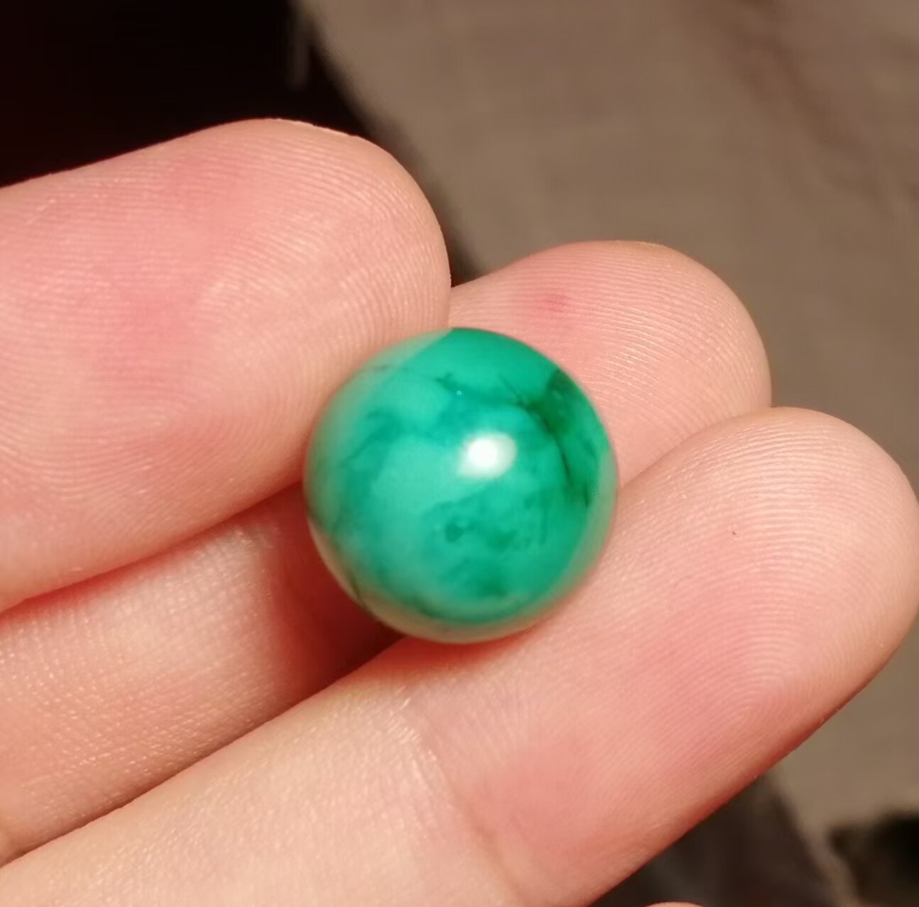 藏系文玩14mm绿松石手工打磨圆珠多宝手串佩珠隔珠腰珠一物一图珠