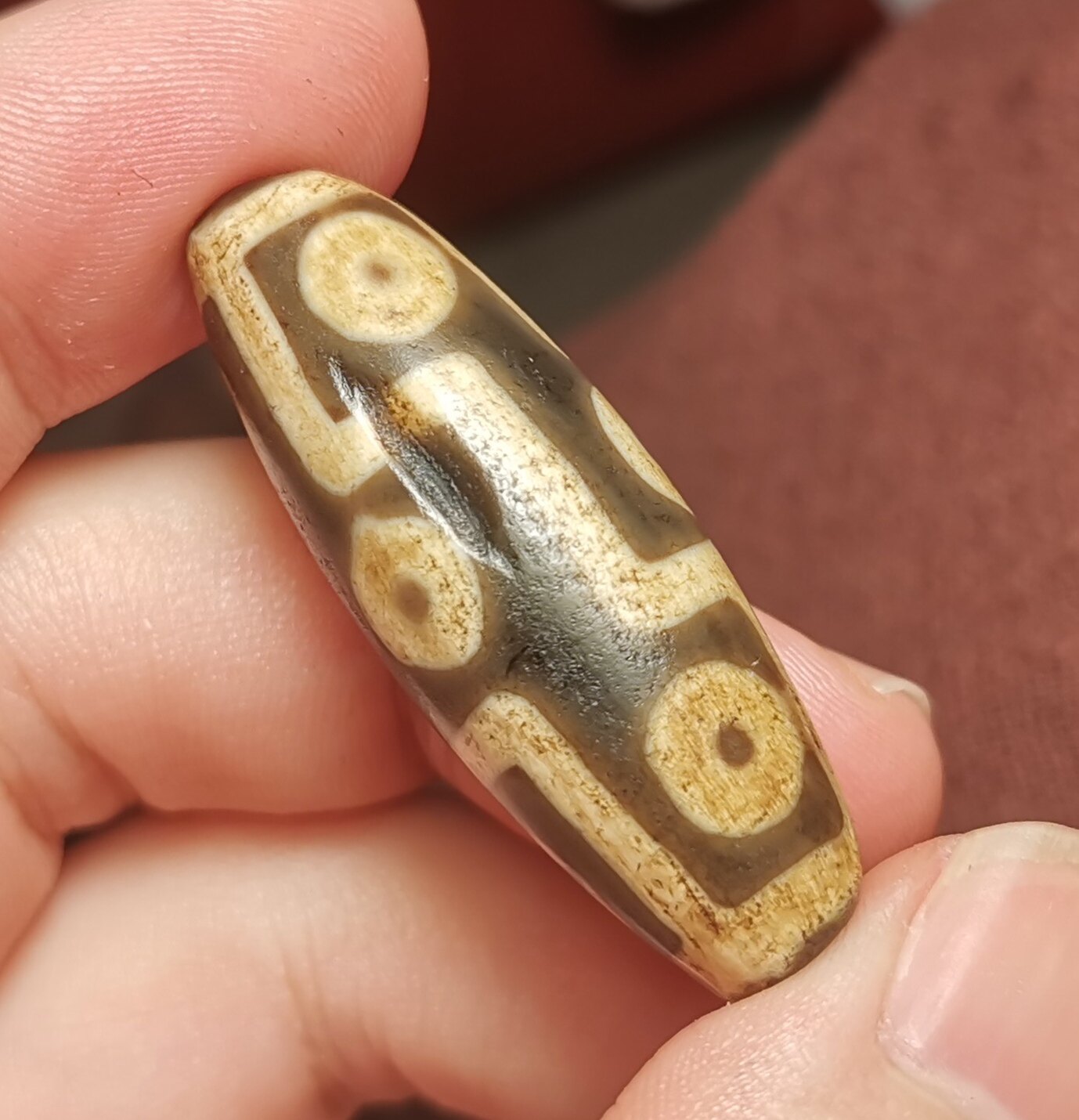 牧区古玩14*40mm老款式九眼天珠一物一图男女款吊坠顶珠佛龛摆件