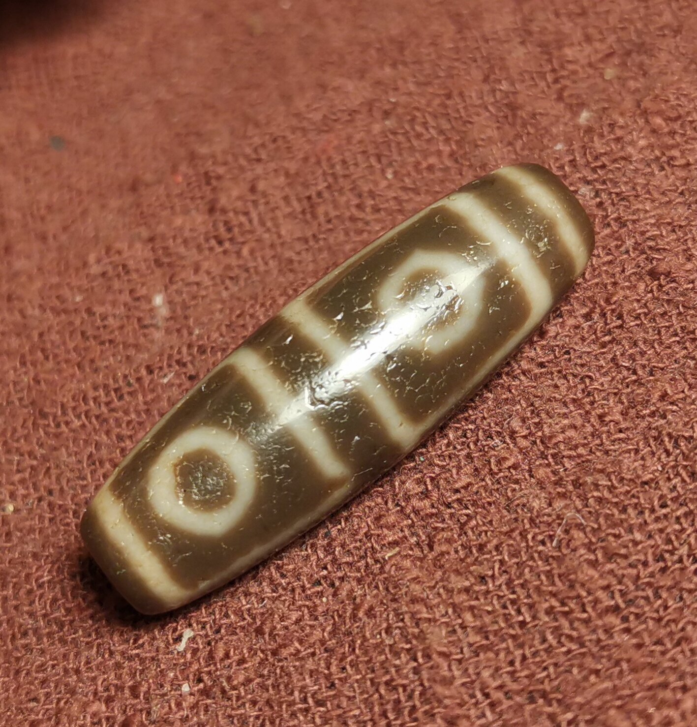 牧区古玩11*35mm地门四眼天珠老款式老分化纹佩戴磨损痕迹吊坠珠