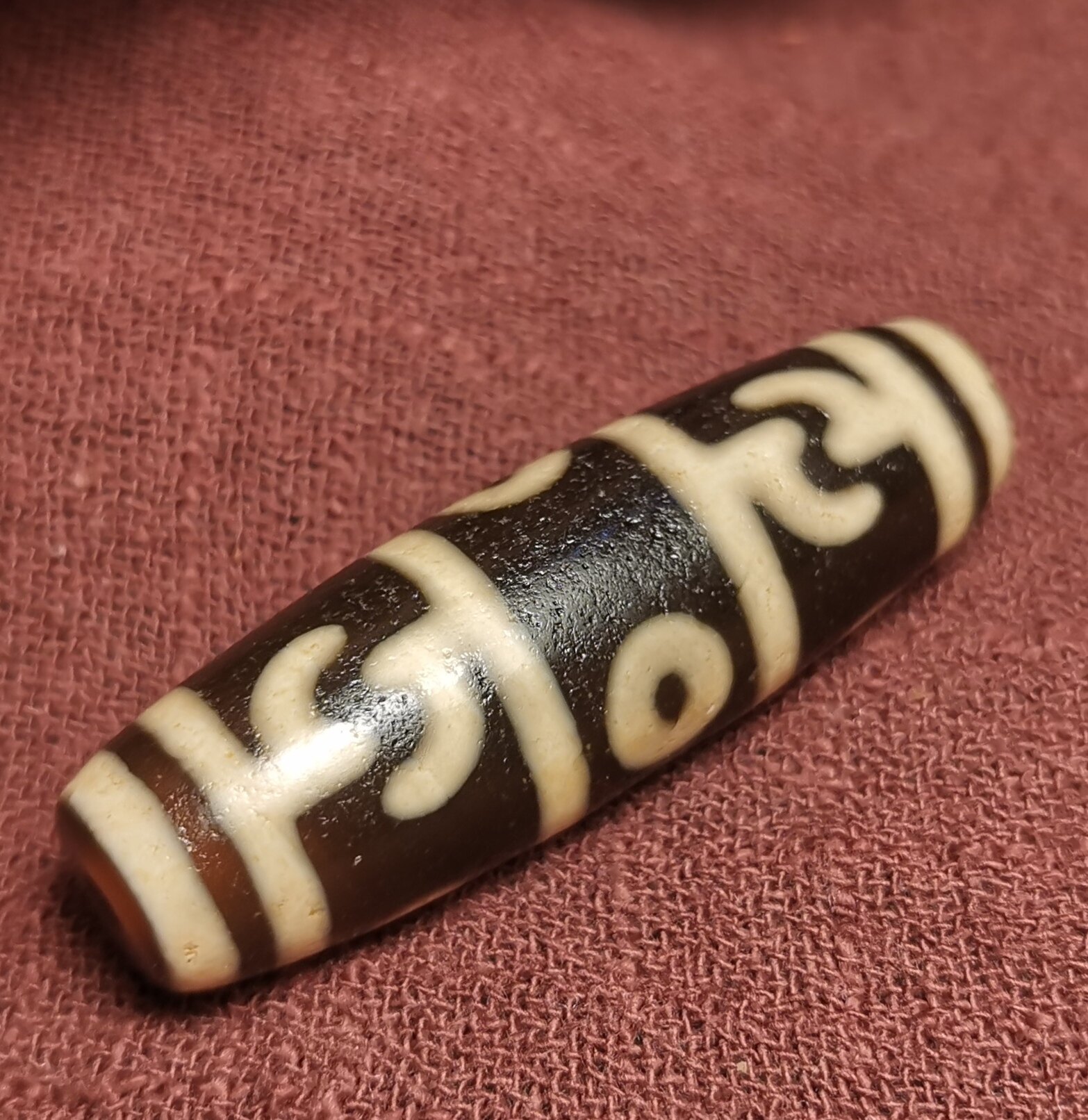 牧区古玩14.8*47mm老款式莲花金刚三眼天珠一物一图老磨损吊坠珠