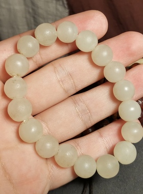 藏系清代老地方玉天然真品10.5mm手链手串佛珠念珠男女款古玩念珠