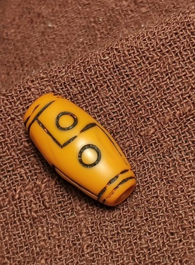 西藏文玩9.8*19mm老黄色料器树脂手工款大咒点佩珠隔珠老磨损到位