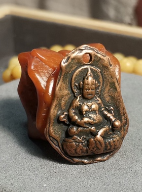 藏式文玩紫铜手工黄财神吊坠挂件测挂男女款古玩藏饰风格结缘一尊