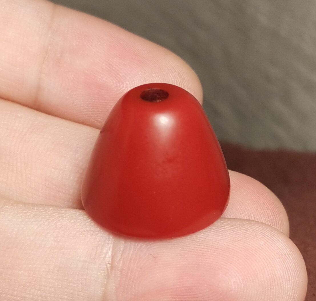 藏系文玩18.5～20mm红色料器树脂手工打磨法帽宝伞素配饰品配饰款
