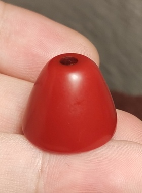 藏系文玩18.5～20mm红色料器树脂手工打磨法帽宝伞素配饰品配饰款