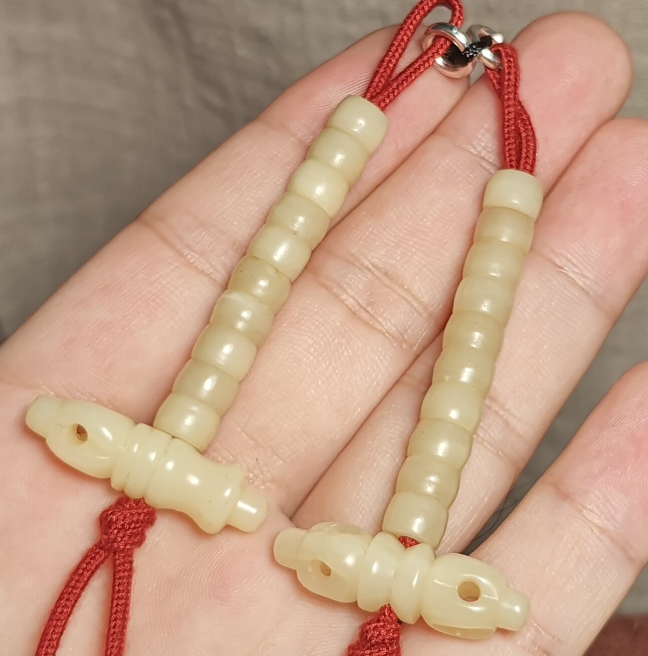 藏系文玩7mm牦牛骨玉化灵骨一对计数器挂件测挂百搭饰品配饰配件