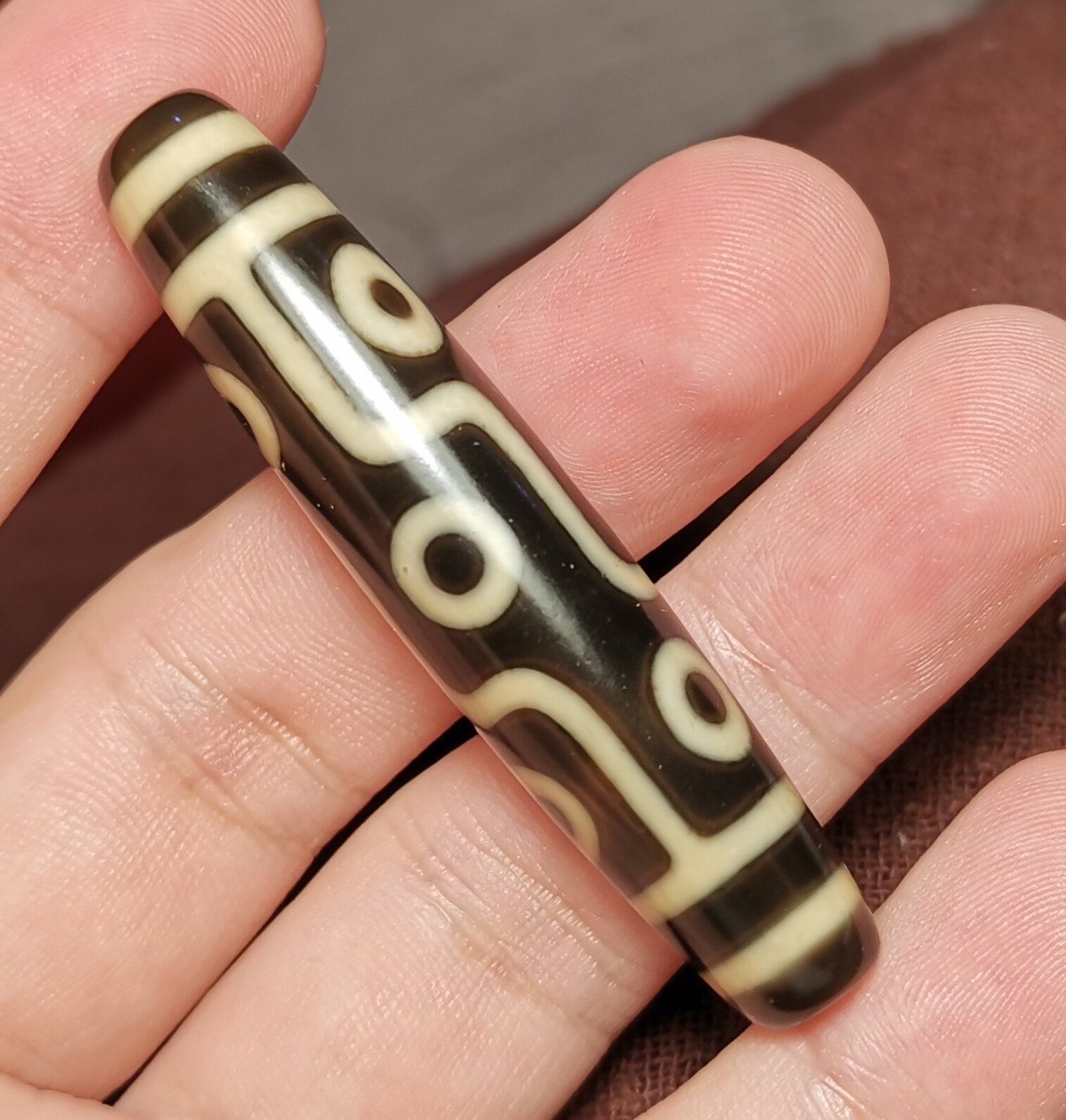 牧区古玩12*58mm老款式九眼天珠一物一图锁骨链吊坠顶珠佛龛摆件