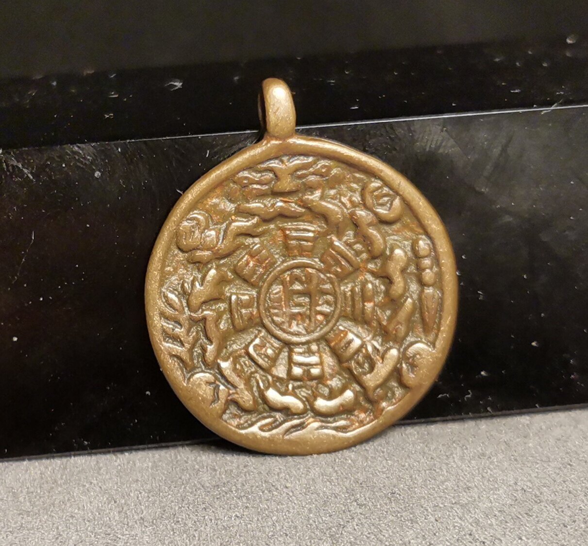 藏式迷你清代老铜小九宫八卦牌吊坠挂牌藏式佛牌挂坠配饰随身礼品
