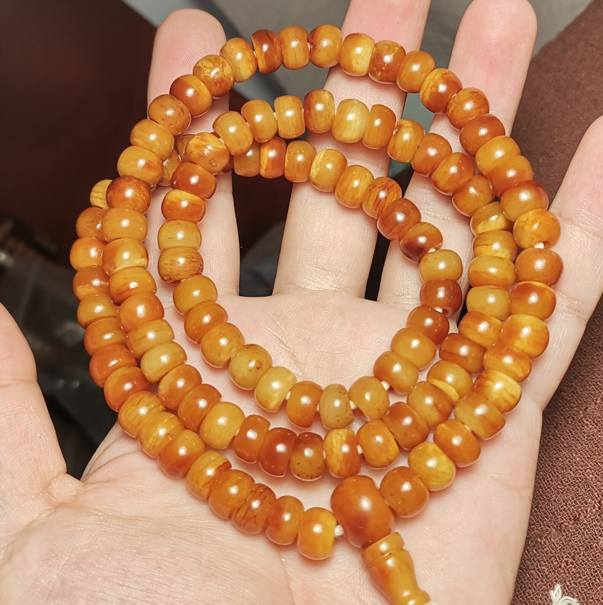 牧区古玩9mm牦牛骨玉化灵骨一物一图锁骨链手链手持念珠佛珠挂件