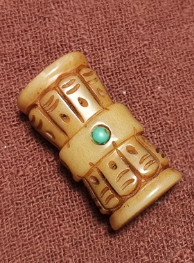 西藏元素14*29mm牦牛骨玉化灵骨双面鼓杵背云吊坠绿红料器镶嵌珠