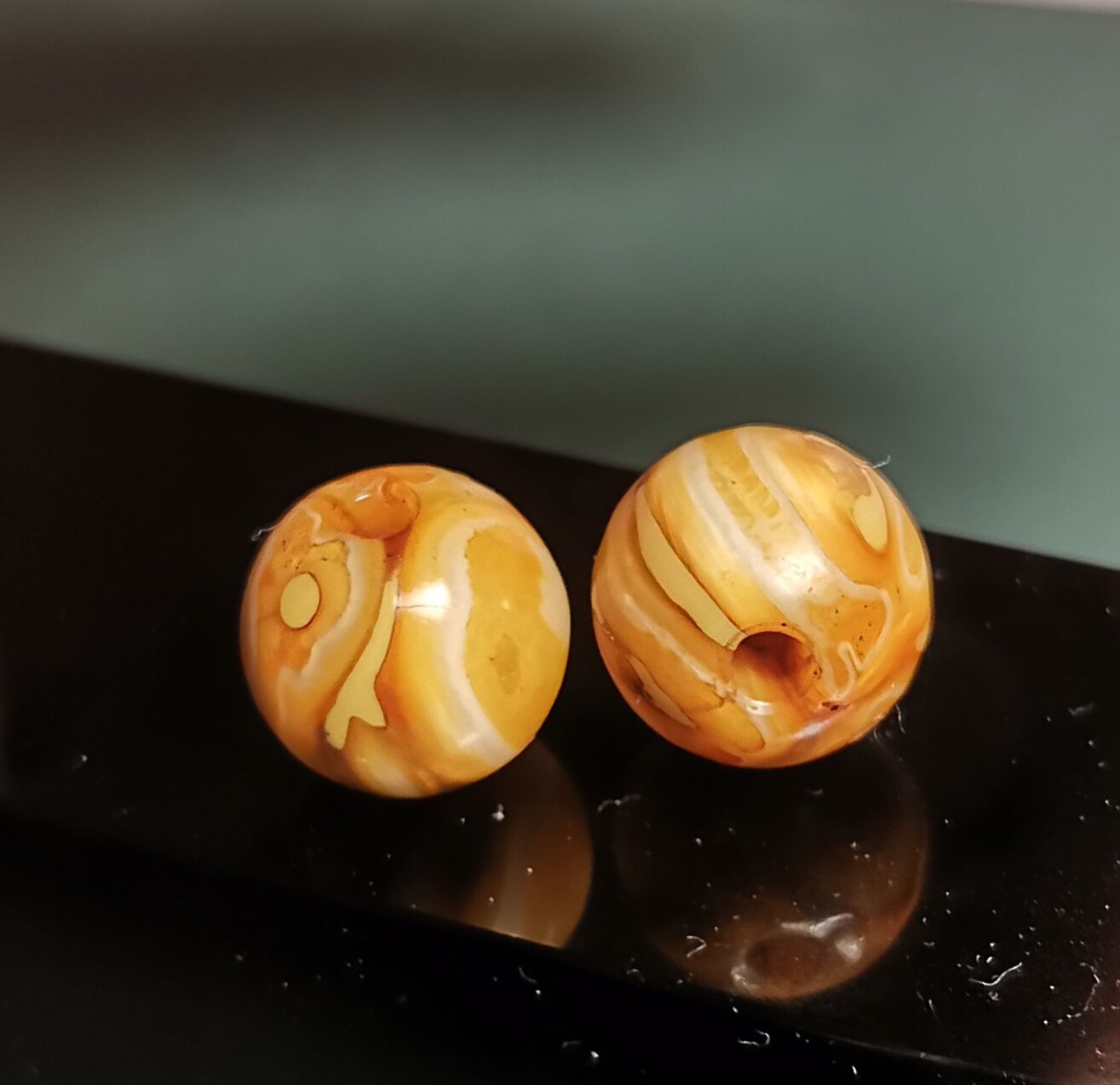 14mm西藏文玩金橘色老马牙散珠锁骨链多宝手串佩珠隔珠随身饰品珠