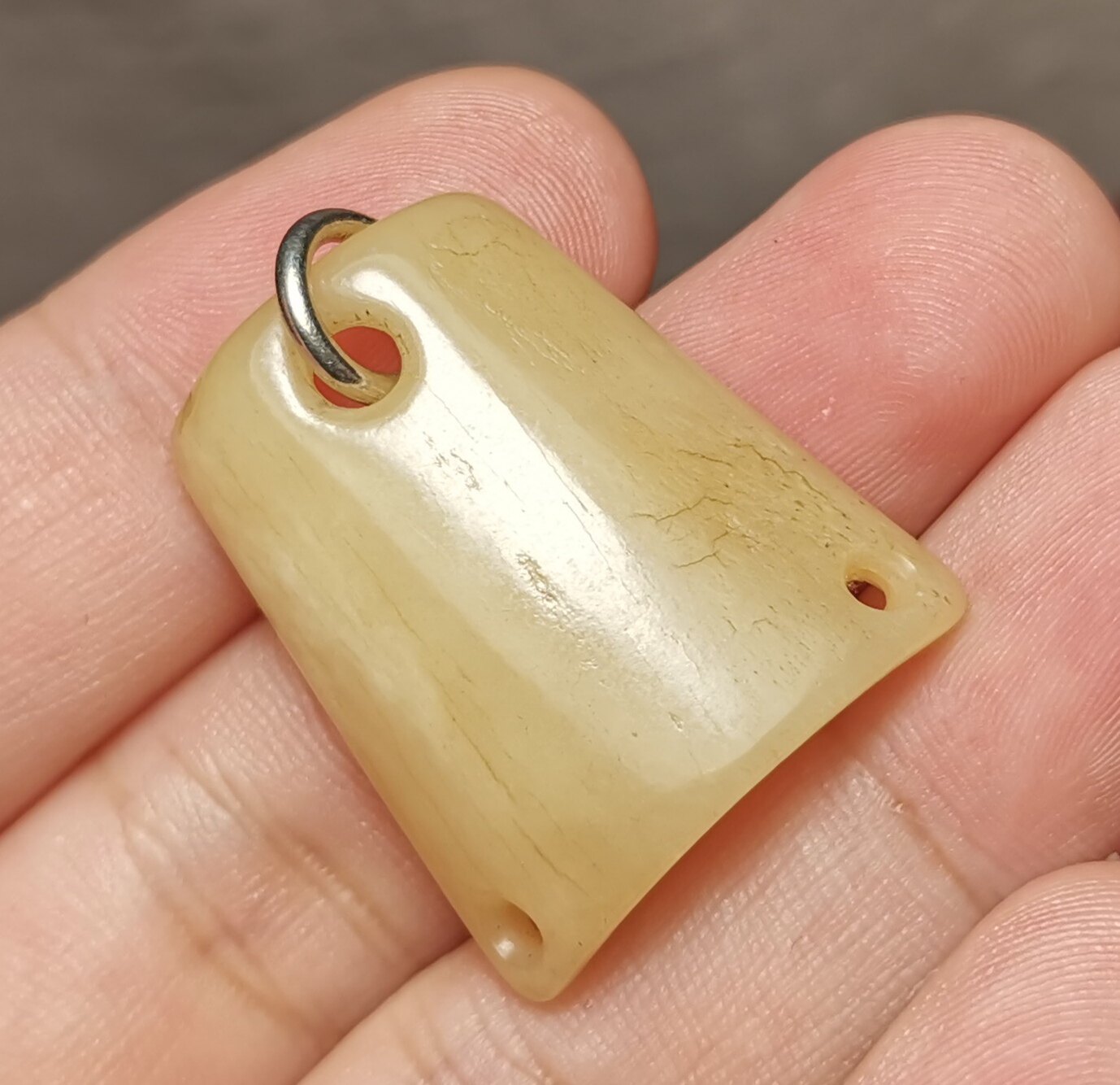 藏系文玩25*28mm牦牛骨玉化灵骨包浆油润一物一图老骨牌卡子滴溜