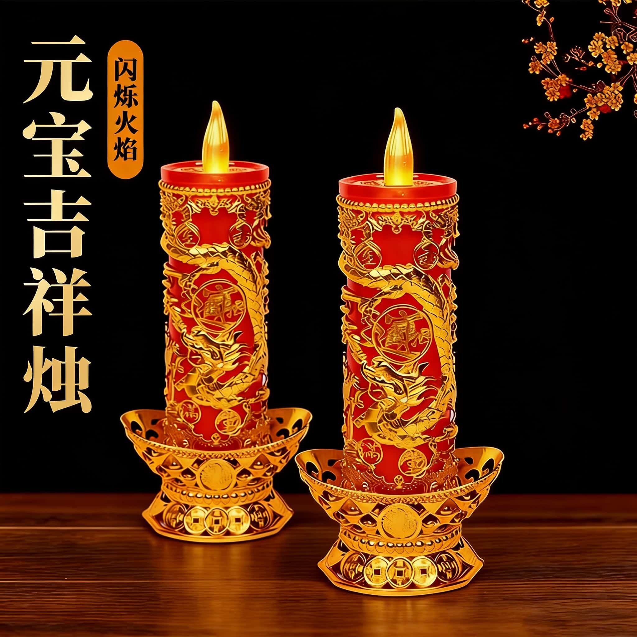 电子蜡烛灯烛台无烟长明灯财神乔迁春节过年插电电池带火苗过年