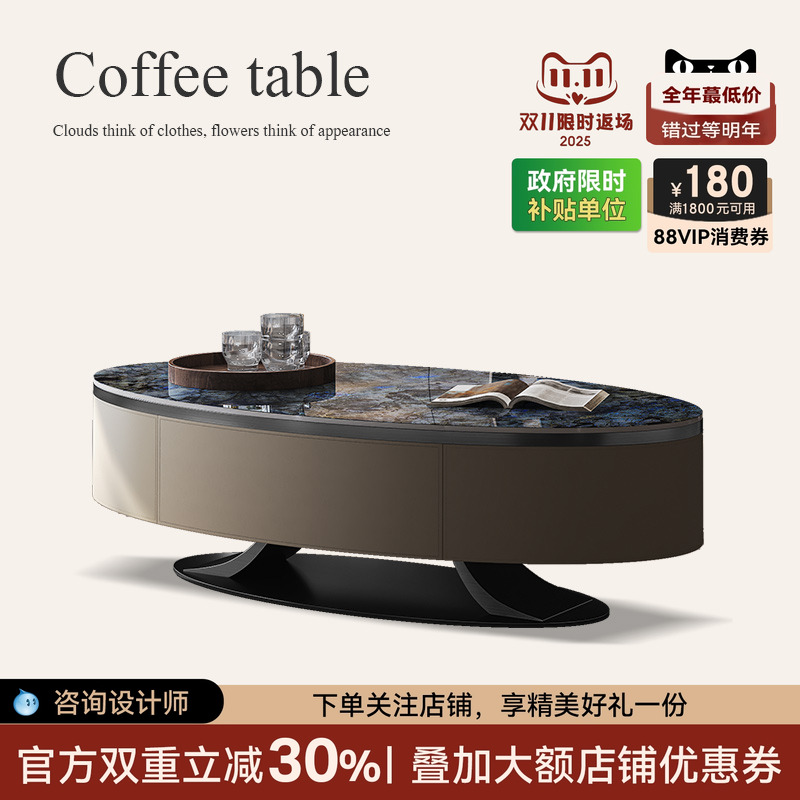 诚骏椭圆形茶几轻奢现代高级感不锈钢客厅家用岩板茶几电视柜组合