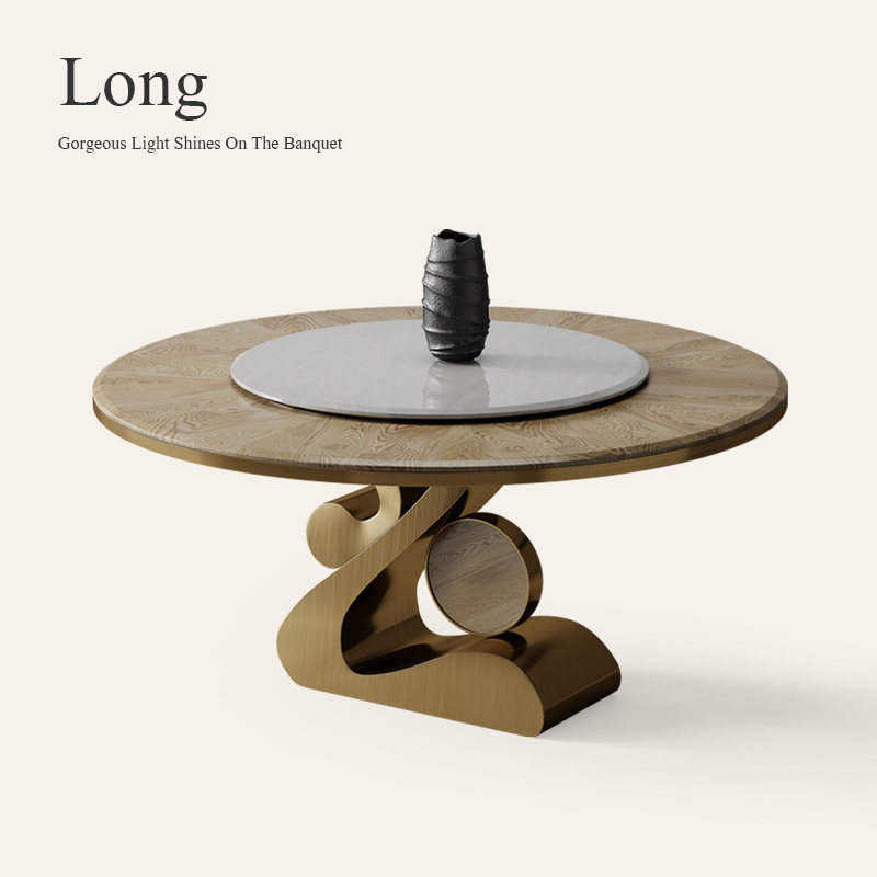 诚骏白蜡木实木圆餐桌带转盘大理石家用10人饭桌轻奢高端圆形餐桌