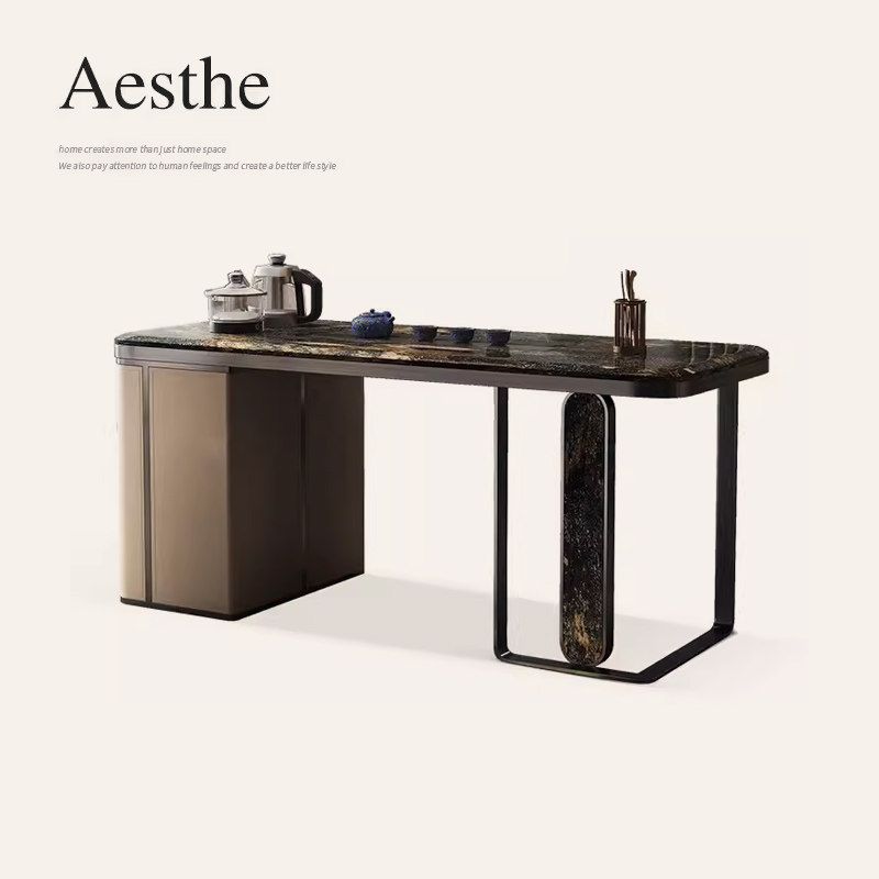 诚骏大理石茶桌现代简约书房办公泡茶一体天然奢石铂金钻轻奢茶台