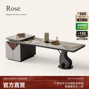 诚骏岩板岛台餐桌一体家用可伸缩带电磁炉设计师轻奢高级感中导台