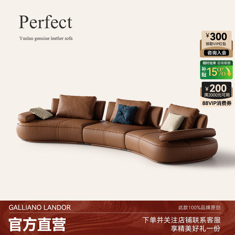 诚骏 豪华别墅客厅家用多功能电动沙发现代简约弧形棕色真皮沙发