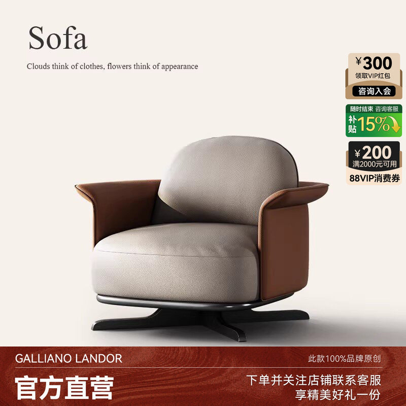 诚骏沙发椅真皮休闲椅大平层客厅阳台设计师款旋转休闲椅懒人沙发